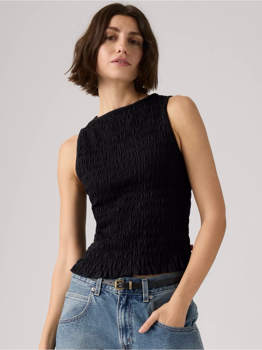 Levi’s Sleeveless Black Smocked Tank Top